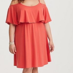 Torrid Orange Cold Shoulder Jersey Skater Dress